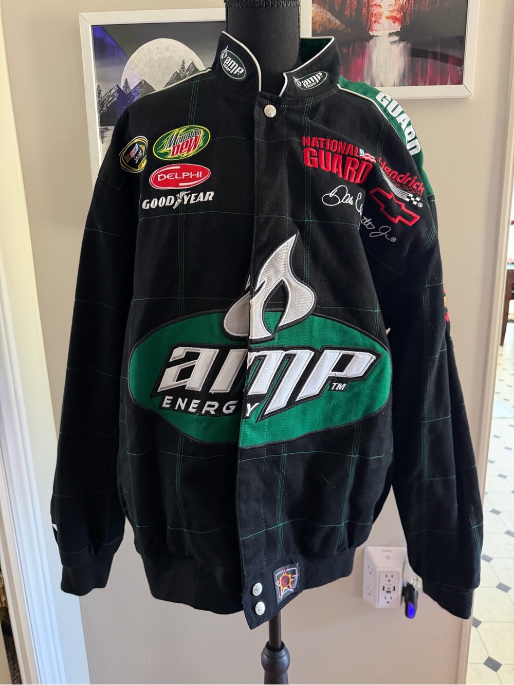 Vintage Dale Earnhardt Jr. AMP Energy National Guard NASCAR Jacket Size L